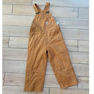 Carhartt Kids Brown Duck Canvas Bib Overalls Size 8 Workwear Durable